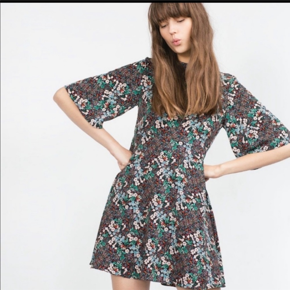 Zara Mock neck floral print mini dress size M